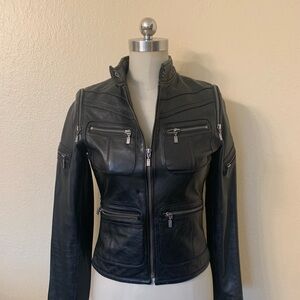 REACTION KENNETH COLE Black 100% REAL LEATHER Jacket XS